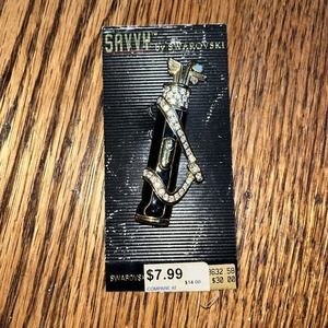 Savvy Swarovski Crystal Golf Bag Gold Black Tone Pin